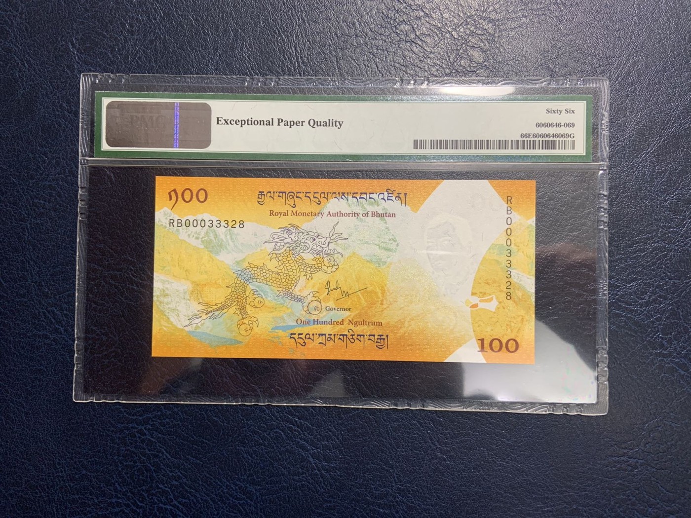 🦩收藏联盟Quantum Auction 第324期拍卖  不丹2016年100努尔特鲁姆太子诞辰纪念 PMG66 号码无47 333豹子号身