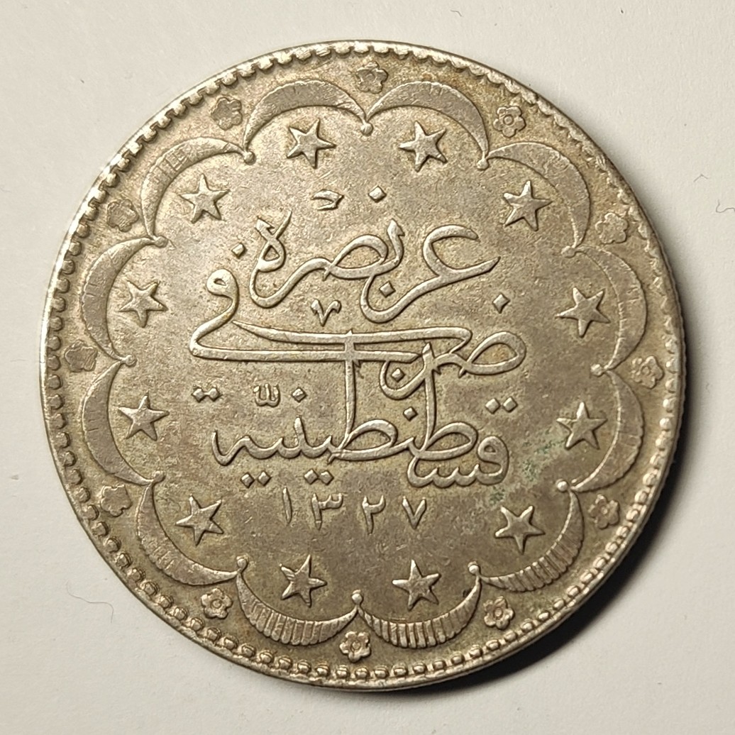 🏮💰物与斋新春连拍3-世界近现代硬币专场（共三场合并发货） 奥斯曼帝国AH1327（1916-18）年穆罕默德五世20 Kurus银币，24g+大银，厚重压手