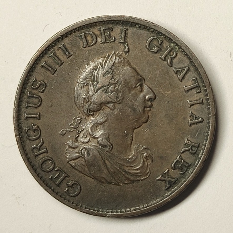 🏮💰物与斋新春连拍3-世界近现代硬币专场（共三场合并发货） 英国1799年乔治三世半便士铜币 AU状态 经典大铜 安全边设计 观赏性强