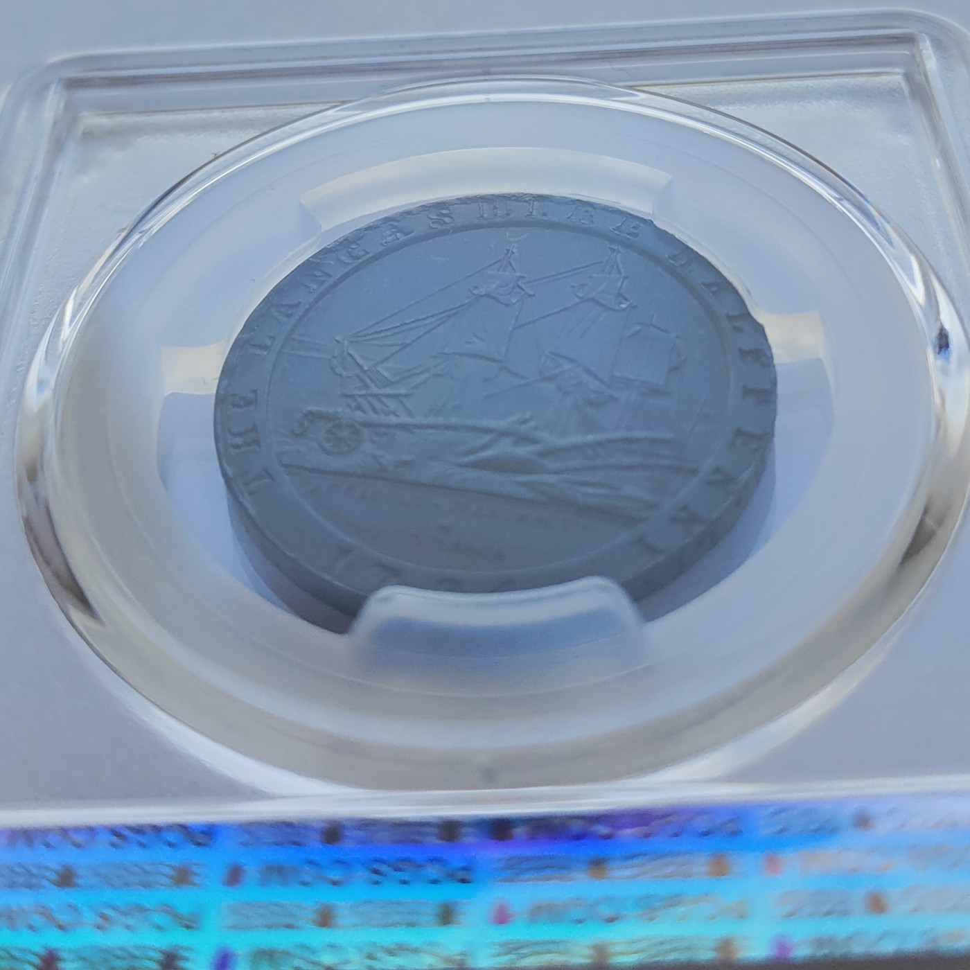 🏮💰物与斋新春连拍3-世界近现代硬币专场（共三场合并发货） PCGS-MS64BN 英国1794年兰开斯特小车轮半便士代币 SOHO厂铸造，车轮便士鼻祖，宽边铭技术首次应用，巧克力包浆，高分高状态