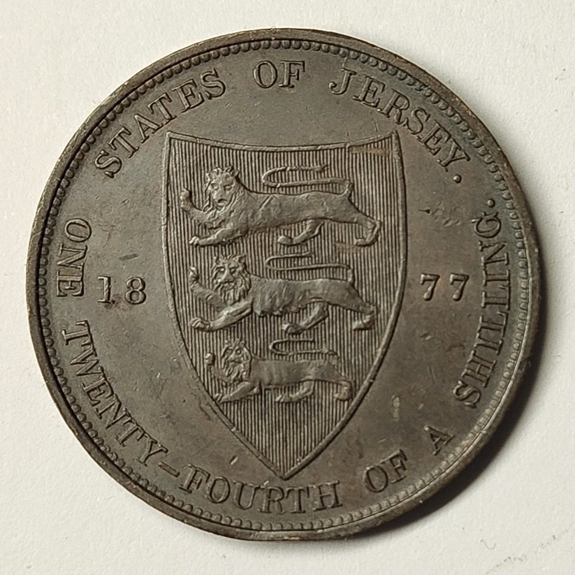 🏮💰物与斋新春连拍3-世界近现代硬币专场（共三场合并发货） 泽西1877年维多利亚1/24先令铜币，直边