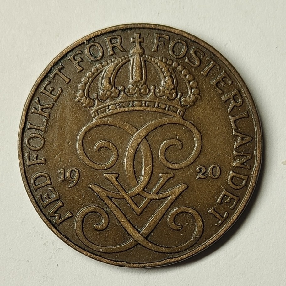 🏮💰物与斋新春连拍3-世界近现代硬币专场（共三场合并发货） 瑞典1920年5欧尔铜币，包浆醇厚