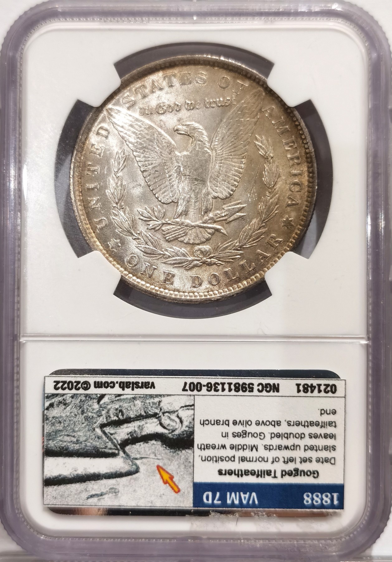 博洋堂世界钱币拍卖第064期（全场包邮） 1888年美国摩根银币小版本再评标签NGC-MS62，原汁原味灰五彩老包浆，包浆醇厚，打制精美。币面清爽干净又漂亮，状态极佳。低评，状态和品质不输现在的63分。好年份1888吉祥年份-吉祥寓意要发发发，市场上比较稀少的年份以及少见的小版本再评标签认证