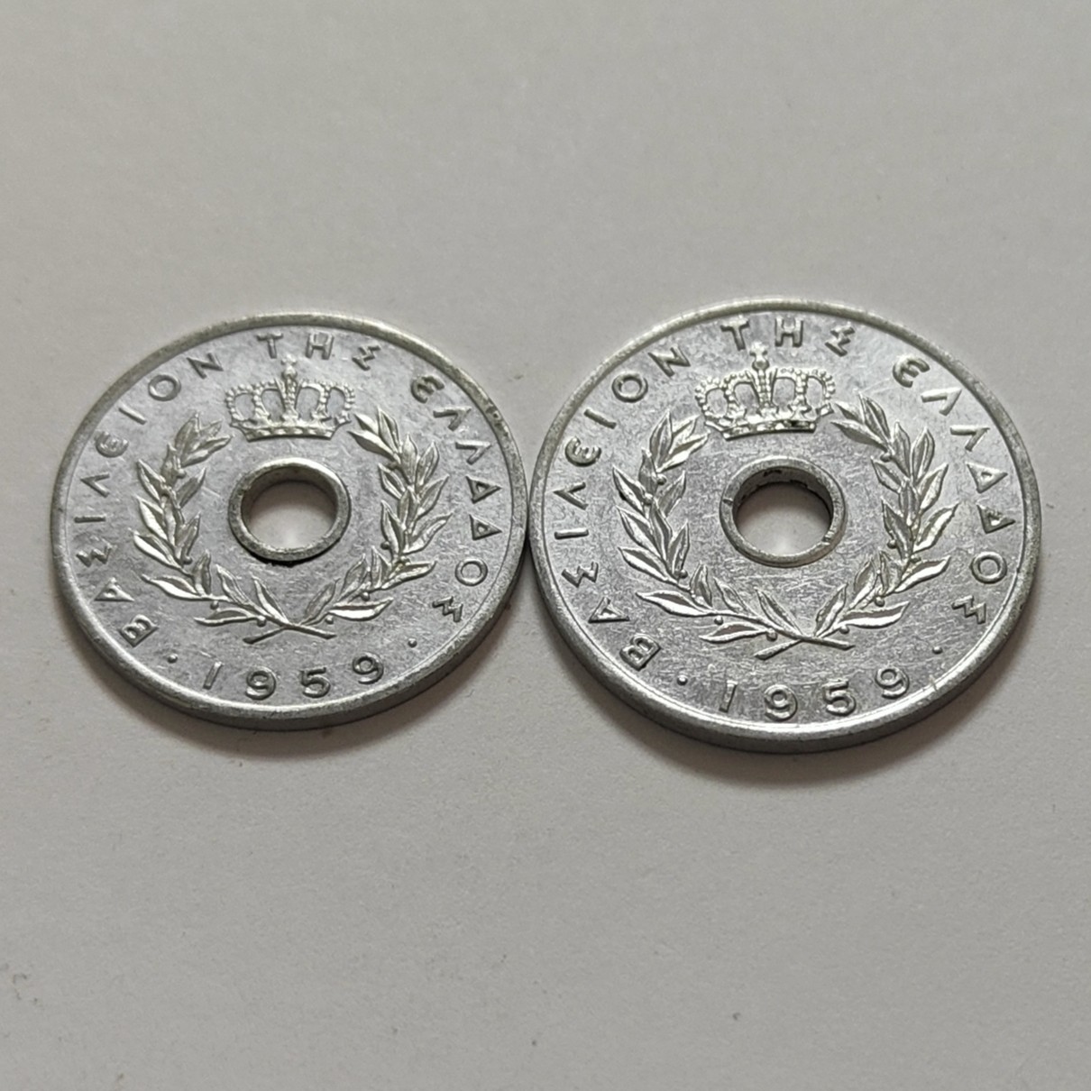 🏮💰物与斋新春连拍3-世界近现代硬币专场（共三场合并发货） 希腊1959年10+20Lepta铝币一对，首年，未流通原光