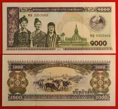 全新UNC 老挝1000基普纸币1000面值 外国钱币 2003年 P-32Ab - 全新UNC 老挝1000基普纸币1000面值 外国钱币 2003年 P-32Ab
