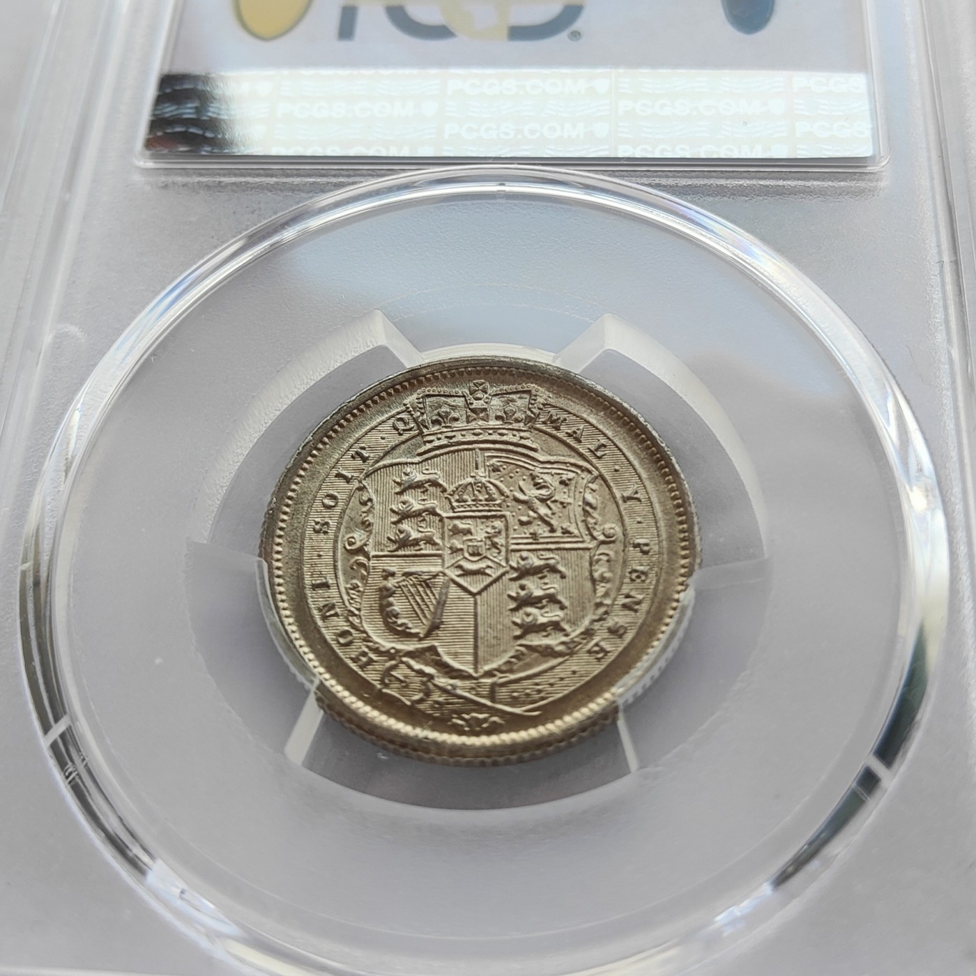 🏮💰物与斋新春连拍3-世界近现代硬币专场（共三场合并发货） PCGS-MS63 英国1816年乔治三世牛头先令银币，淡黄油彩，盒子正面略有磨损如图