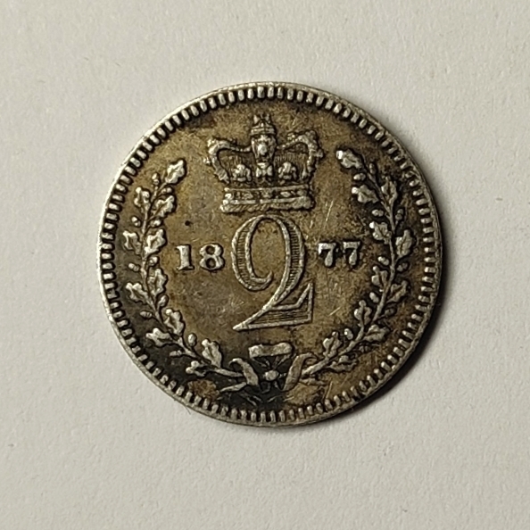 🏮💰物与斋新春连拍3-世界近现代硬币专场（共三场合并发货） 英国1877年维多利亚小维濯足2便士银币