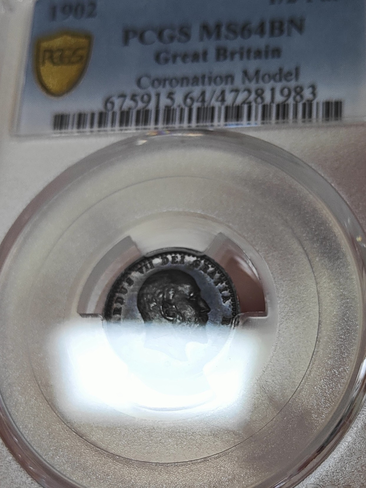 🏮💰物与斋新春连拍3-世界近现代硬币专场（共三场合并发货） PCGS-MS64BN 英国1902年爱德华七世半法新登基纪念铜币 最小的马剑 人像面镜面底板 背面铜光鲜动