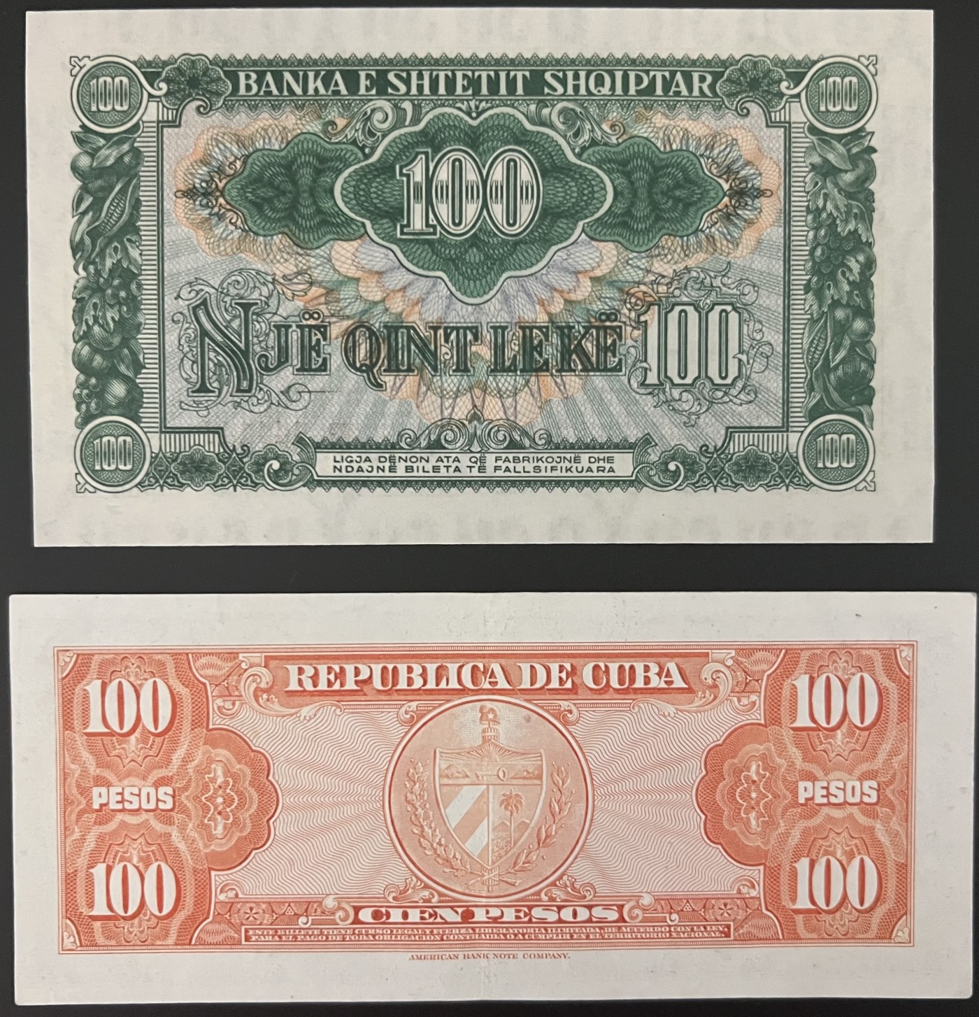 🌗乐淘淘世界纸币收藏拍卖 第41期 裸钞较多🌓 阿尔巴尼亚1957年纸币 100列克 古巴1959年纸币 100比索 品相如图