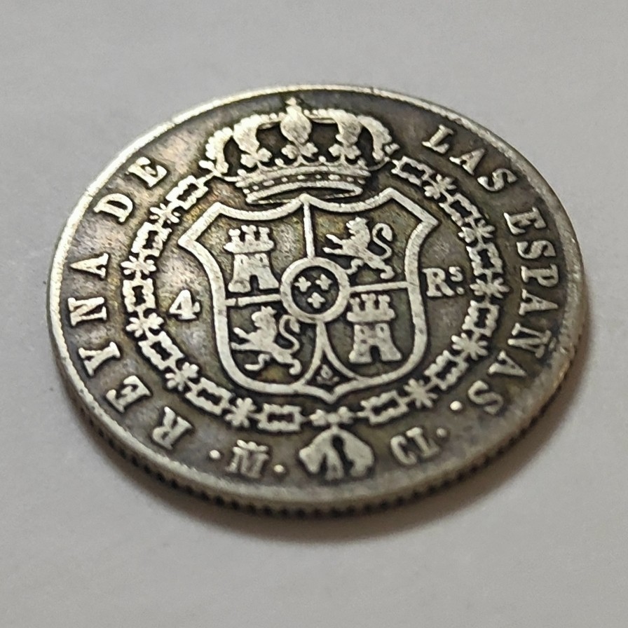 🏮💰物与斋新春连拍3-世界近现代硬币专场（共三场合并发货） 西班牙伊莎贝拉二世1848马德里厂M-CL版4里亚尔银币，猪头妹自然传世包浆