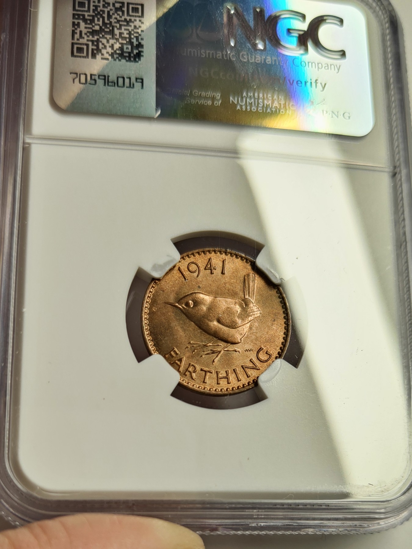 🏮💰物与斋新春连拍3-世界近现代硬币专场（共三场合并发货） NGC-MS65RB 英国1941年乔治六世法新铜币 完美gem级原铜光