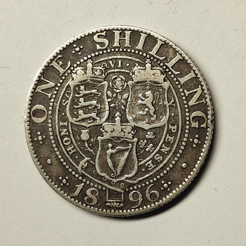 🏮💰物与斋新春连拍3-世界近现代硬币专场（共三场合并发货） 英国1896年维多利亚披纱先令银币，自然传世包浆