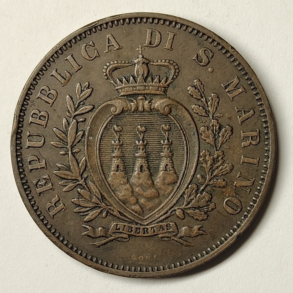 🏮💰物与斋新春连拍3-世界近现代硬币专场（共三场合并发货） 圣马力诺1894年10分大铜币，直边