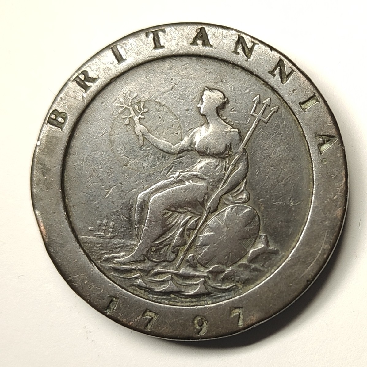 🏮💰物与斋新春连拍3-世界近现代硬币专场（共三场合并发货） 英国1797年乔治三世车轮2便士铜币 边缘瑕疵更少