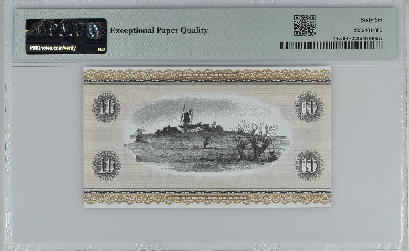 收藏联盟Quantum Auction 第325期拍卖  丹麦1963-64年10克朗 PMG66 童话大师安徒生 少见千位号 号码无457