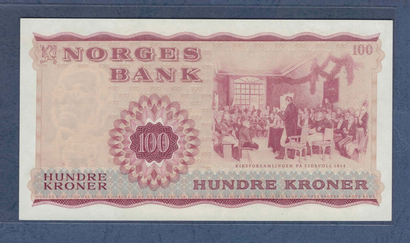 挪威1973年100克朗 无47 欧洲纸币 实物图 UNC