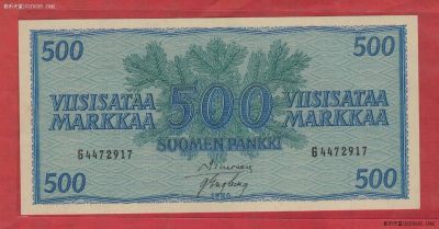 芬兰1956年500马克 欧洲纸币 实物如图 UNC - 芬兰1956年500马克 欧洲纸币 实物如图 UNC