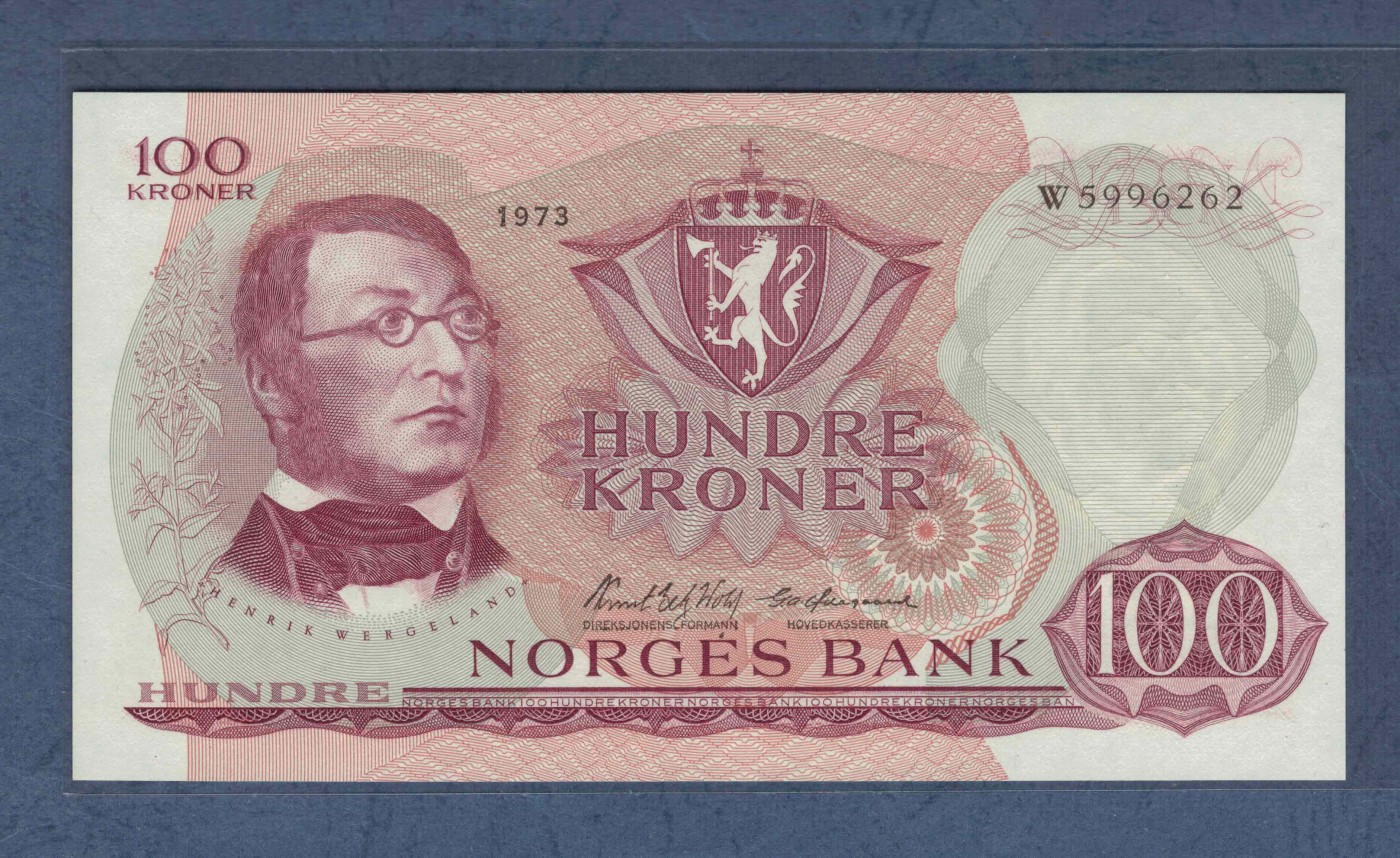 挪威1973年100克朗 无47 欧洲纸币 实物图 UNC