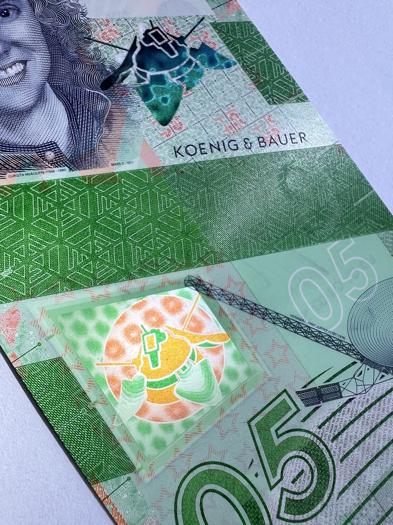 2025第25场（总第225期）：精品测试钞、纪念钞、塑料钞、连体钞综合场 瑞士高宝KBA 2021“莱卡～05”系列塑料测试钞UNC（SPARK®、Optics、美国宇航员克里斯塔·麦考利夫 Christa McAuliffe）