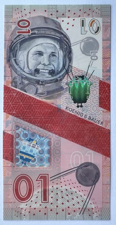 2024第7场（总第159期）：精品测试钞、纪念券、连体钞、塑料钞、纪念钞综合场 - 瑞士高宝KBA 2021“莱卡”系列之01塑料测试钞UNC（SPARK®、Optics、俄罗斯宇航员尤里·加加林 Yuri Gagarin）