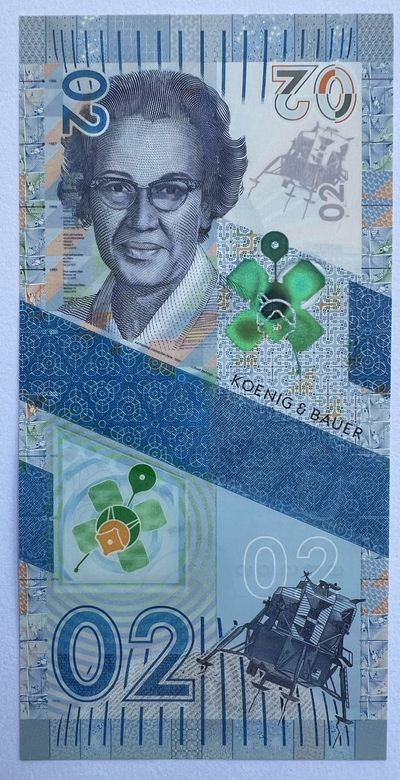 2024第7场（总第159期）：精品测试钞、纪念券、连体钞、塑料钞、纪念钞综合场 - 瑞士高宝KBA 2021“莱卡”系列之02塑料测试钞UNC（SPARK®、Optics、美国航天科学家凯瑟琳·约翰逊 Katherine Johnson）