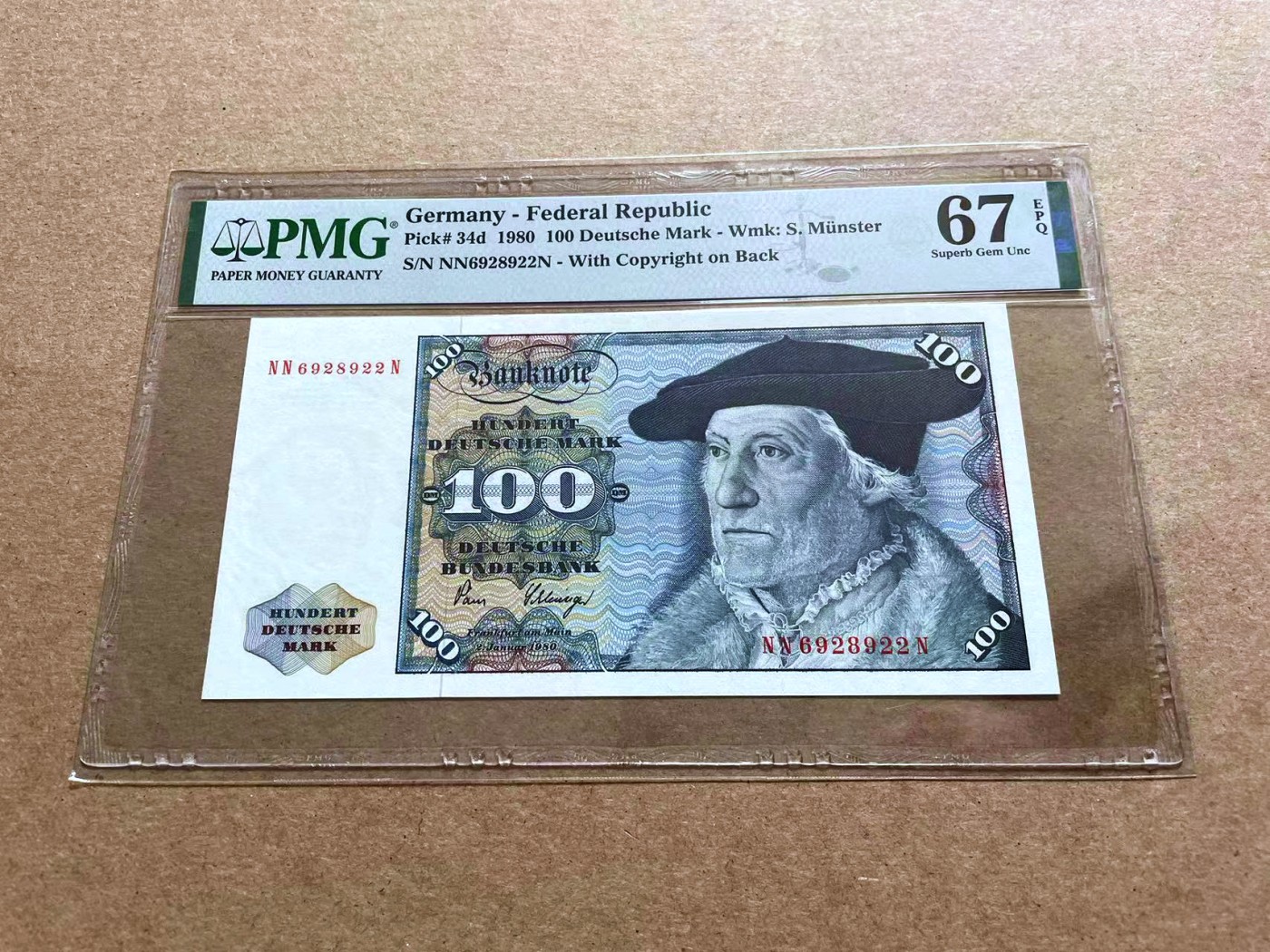 【Blue Auction】✨世界纸币精拍第433期【精】 【无47】德国 1980年100马克 明斯特 PMG67EPQ 高分