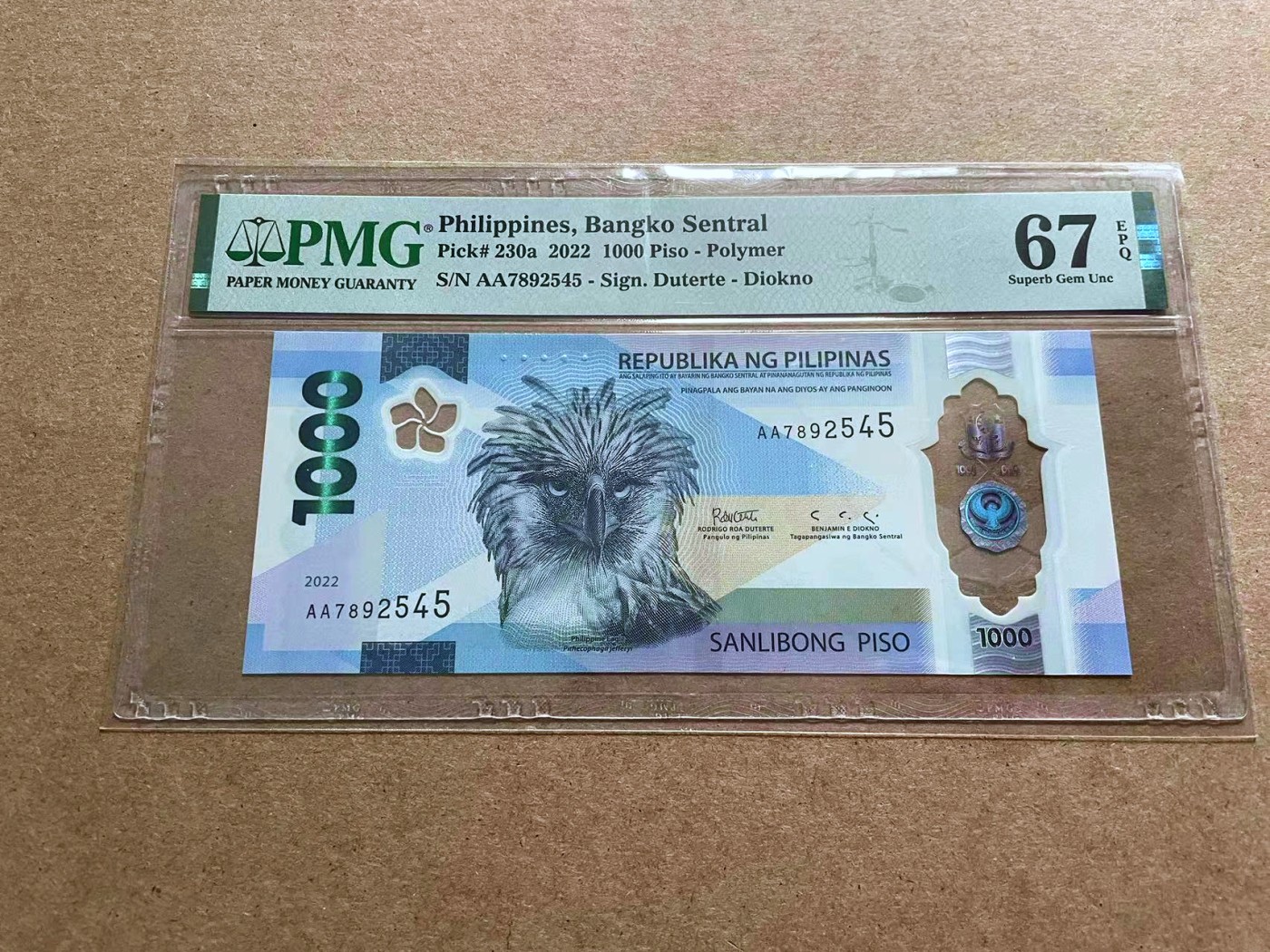 【Blue Auction】✨世界纸币精拍第433期【精】 【获奖钞 AA冠】菲律宾 2022年1000比索 PMG67EPQ 