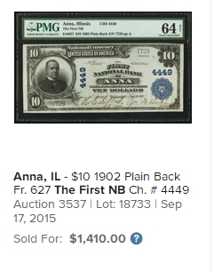 【Blue Auction】✨世界纸币精拍第432期——新年首拍 【手签版 千位小号 少见Fr 同Fr2015年拍出1410美金】美国 纽约 Port Henry Bank 1902年10美金 PMG64EPQ 全新原票 正面人物为美国第25任总统威廉·麦金莱 1934年500美金纸币上同款人物 大票幅雕刻精美  
