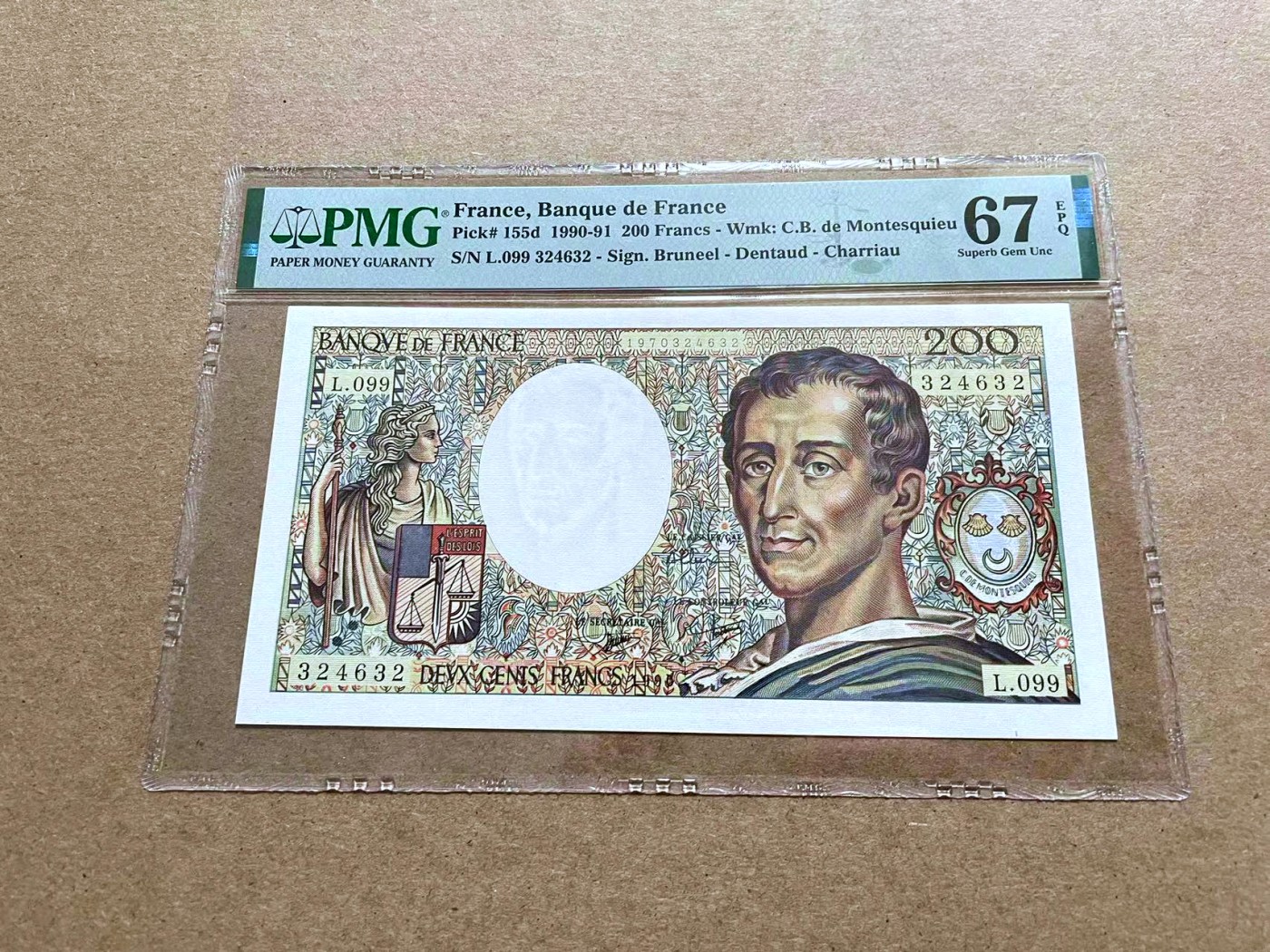 【Blue Auction】✨世界纸币精拍第433期【精】  法国 1990-91年200法郎 PMG67EPQ 高分 孟德斯鸠