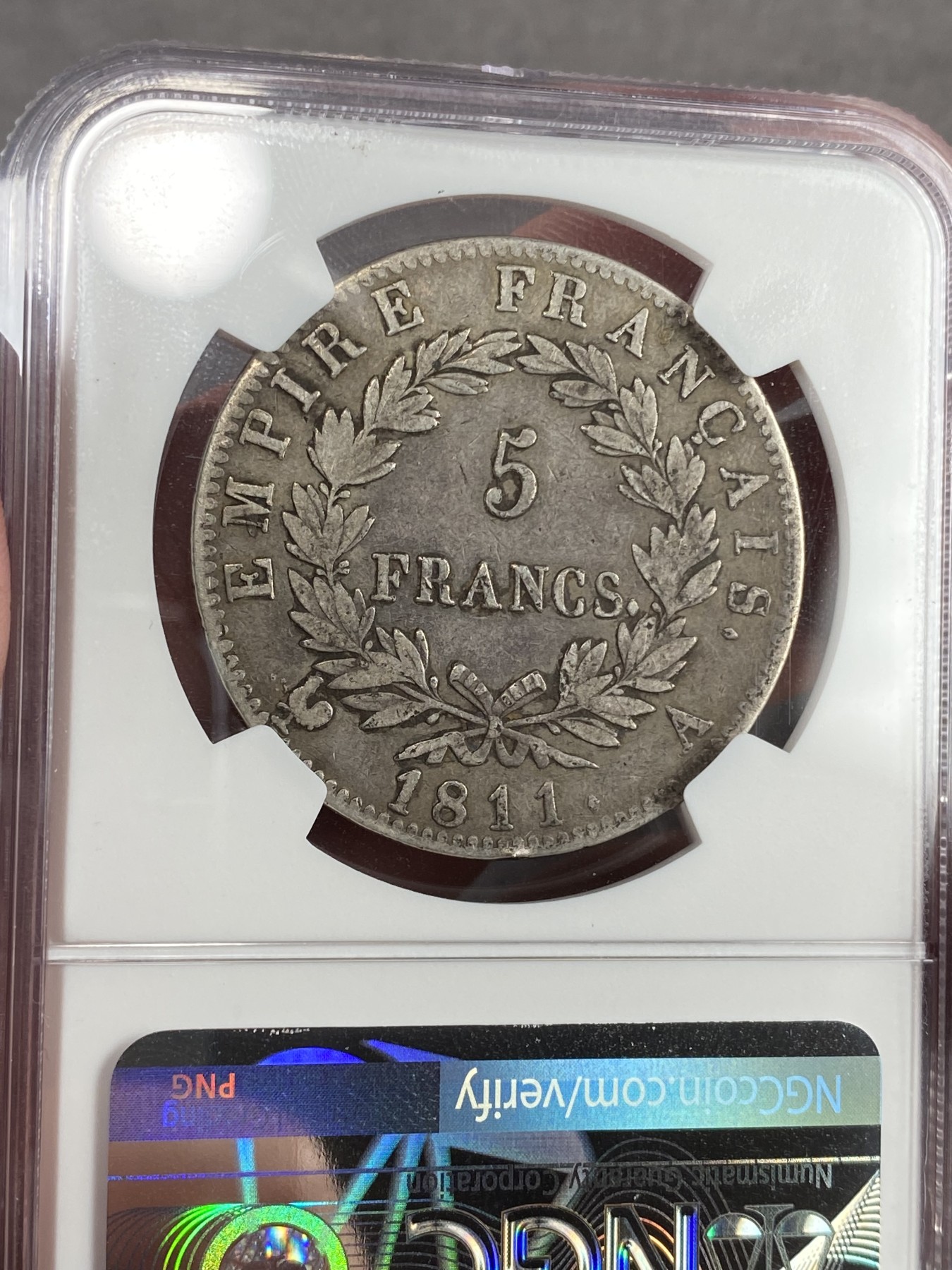 万国钱币拍卖第021期（龙年首拍） NGC XF40 1811年法国拿破仑一世5法郎大银币 原味状态