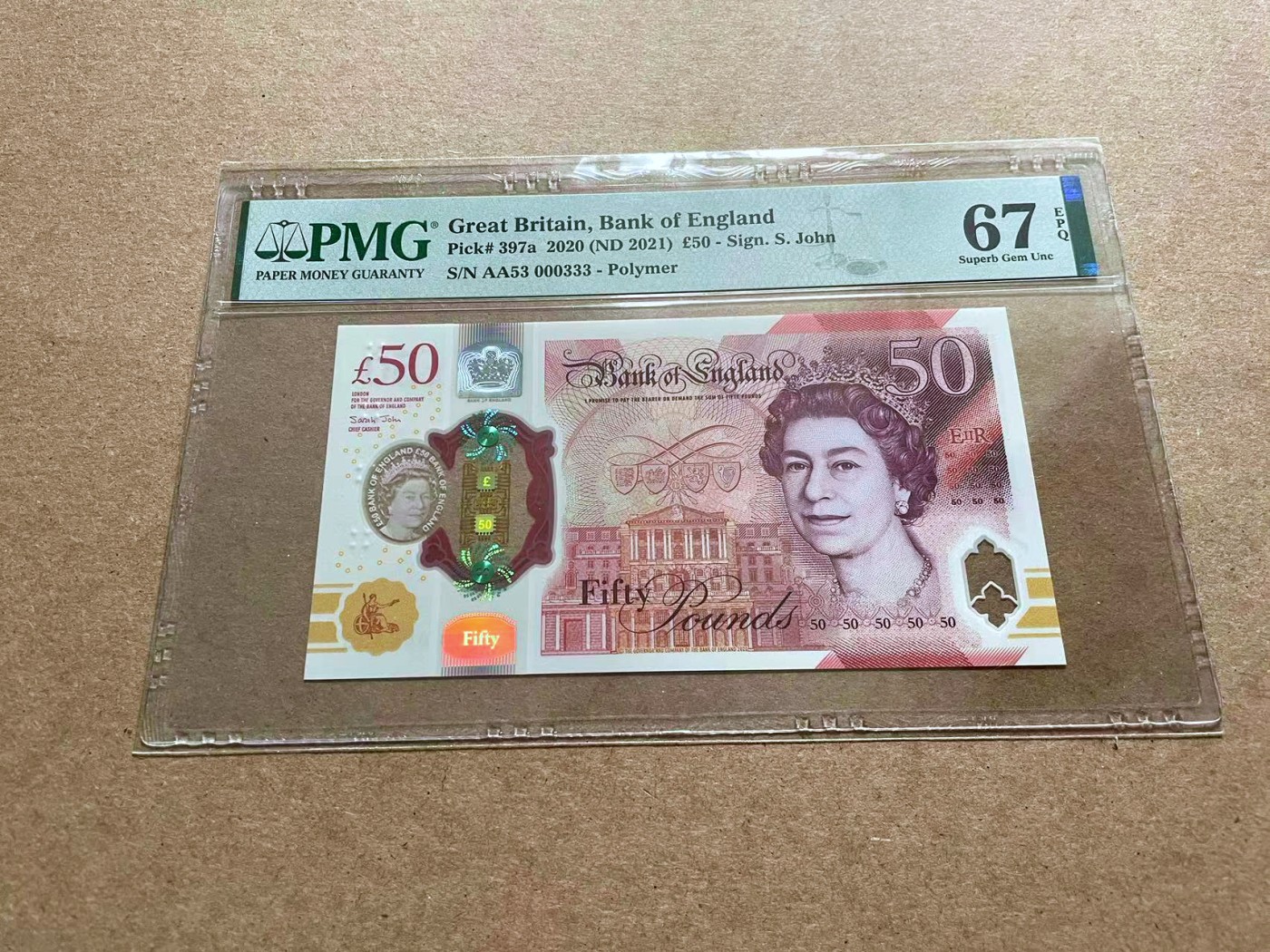 【Blue Auction】✨世界纸币精拍第433期【精】 【000333豹子小号】英国 2021年50镑 PMG67EPQ 高分