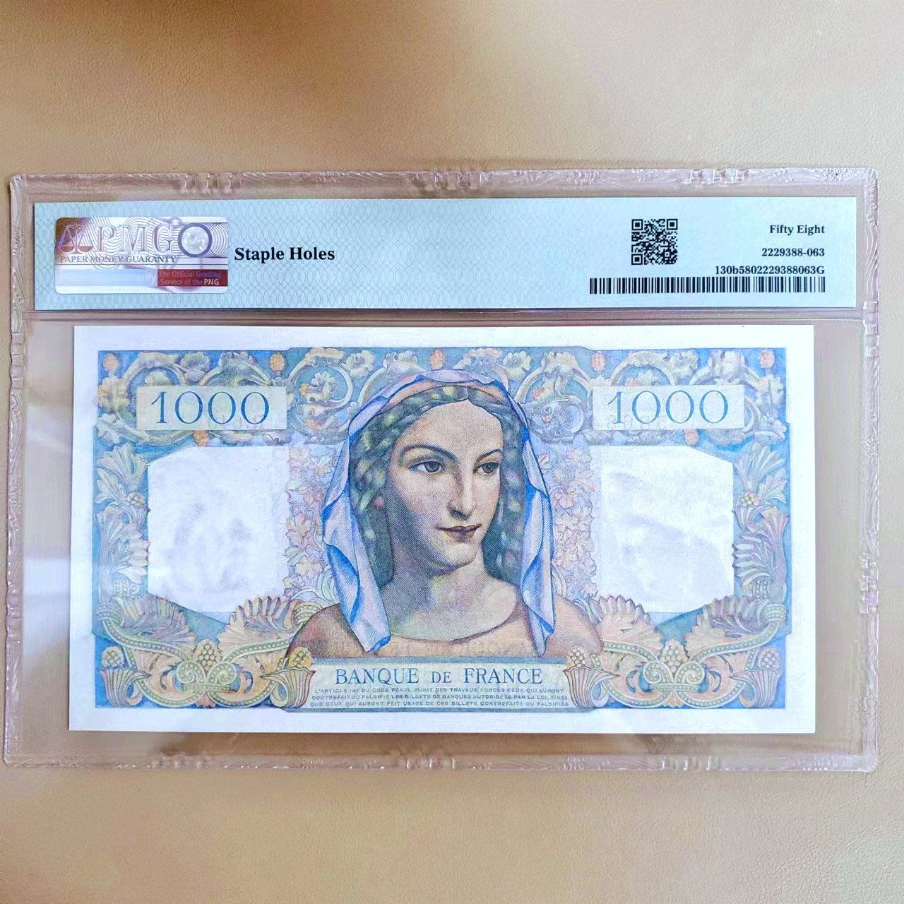 【Blue Auction】✨世界纸币精拍第433期【精】 法国 1950年1000法郎 PMG58