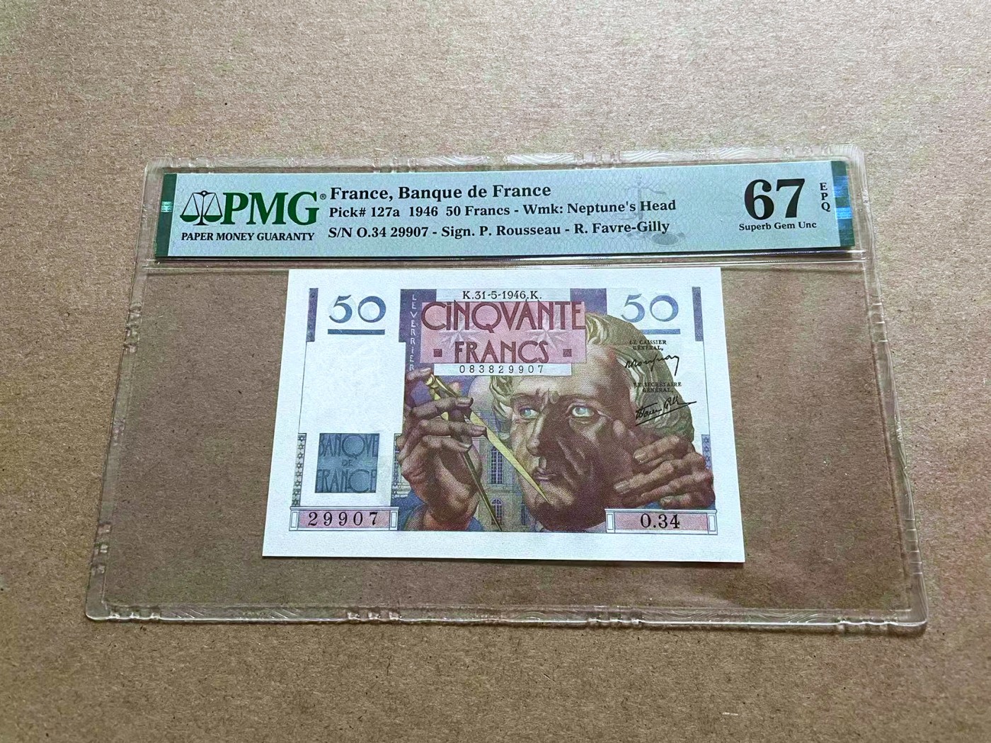 【Blue Auction】✨世界纸币精拍第433期【精】 法国 1946年50法郎 PMG67EPQ 高分 海王