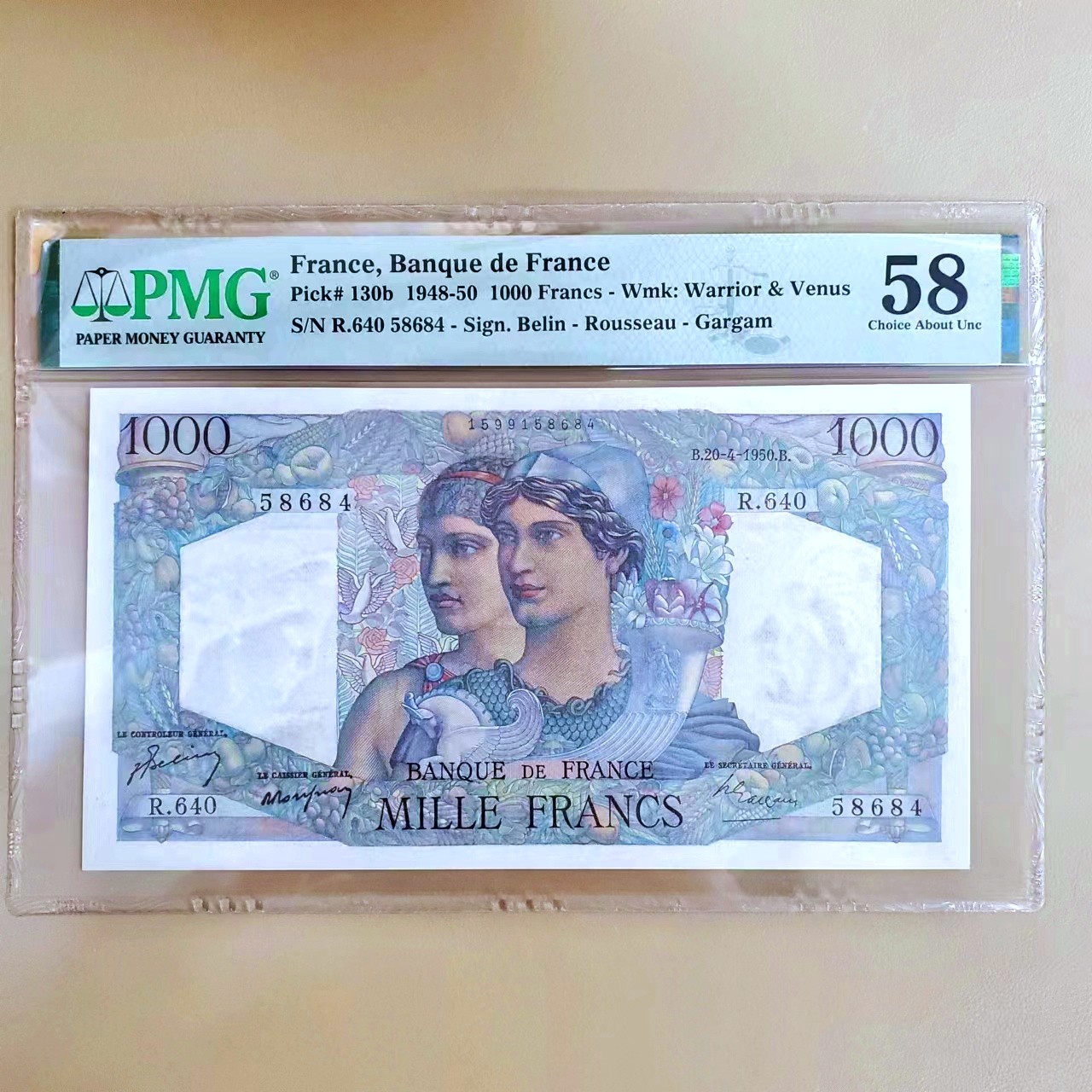 【Blue Auction】✨世界纸币精拍第433期【精】 法国 1950年1000法郎 PMG58