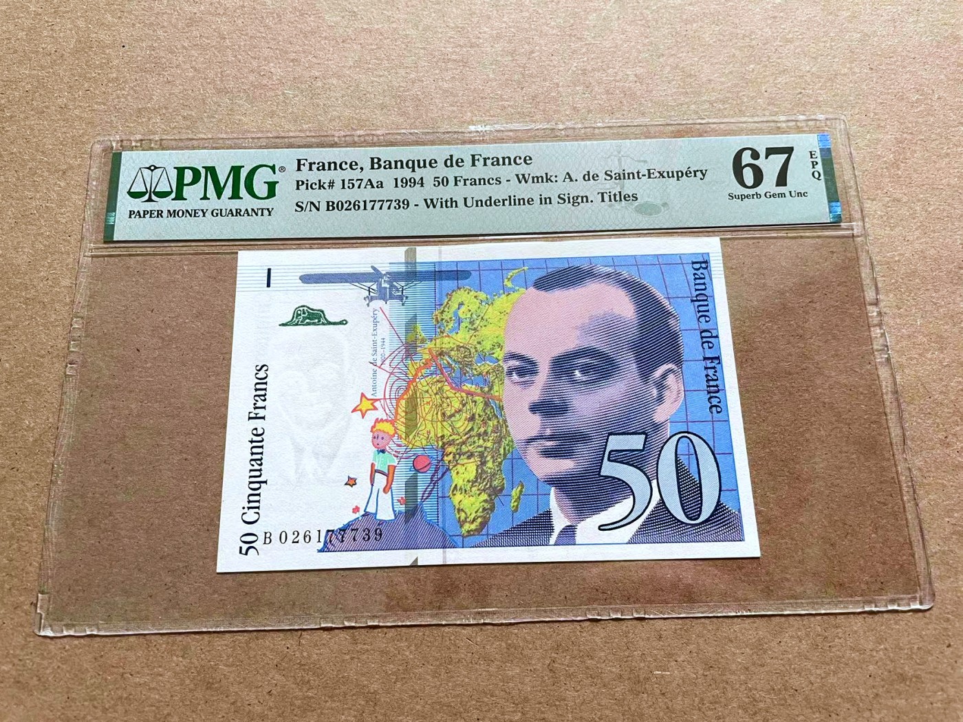 【Blue Auction】✨世界纸币精拍第433期【精】 法国 1994年50法郎 PMG67EPQ 高分 小王子