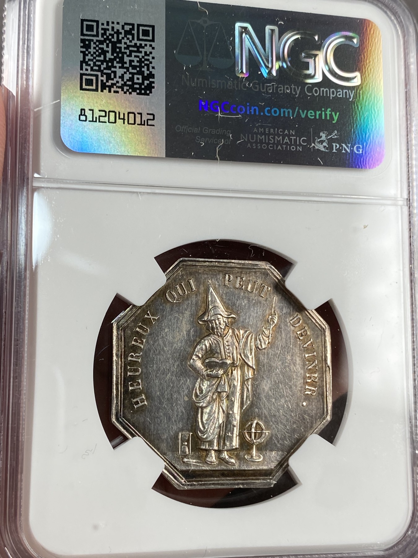 万国钱币拍卖第021期（龙年首拍） NGC MS61 二十世纪初罕见样式法国双面人赌场银质八角代币