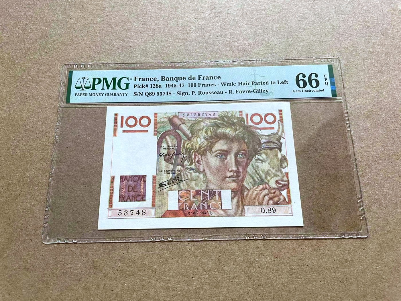 【Blue Auction】✨世界纸币精拍第433期【精】 【无47】法国 1946年100法郎 PMG66EPQ  