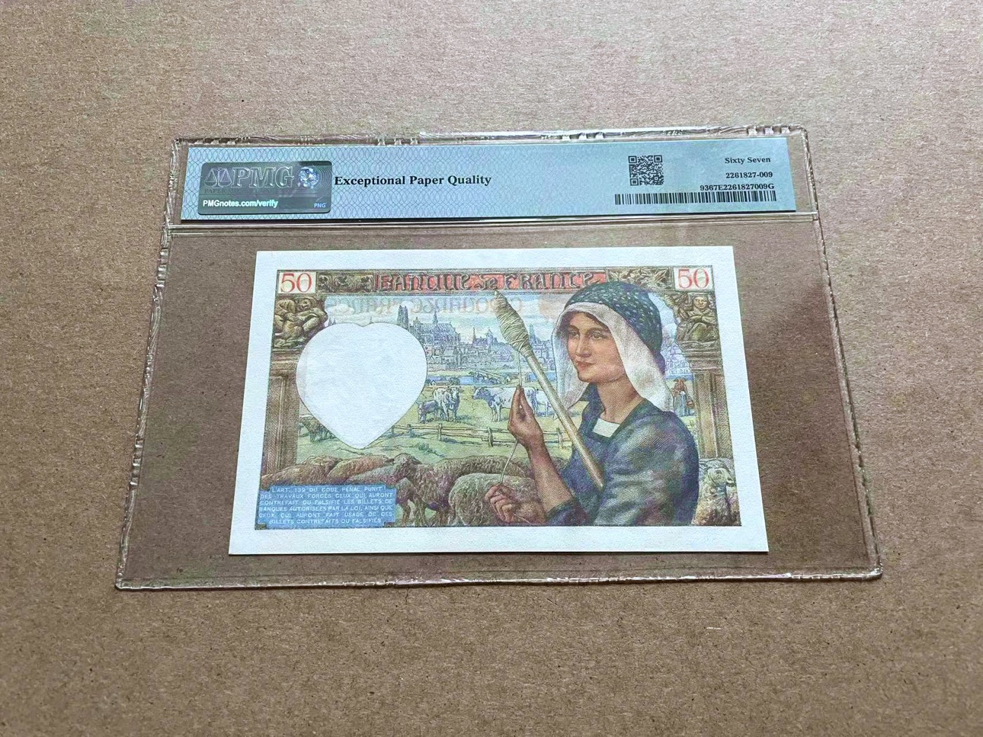 【Blue Auction】✨世界纸币精拍第433期【精】 【无47】法国 1942年50法郎 PMG67EPQ 高分