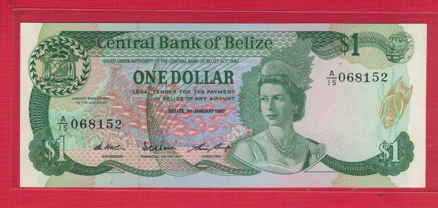 伯利兹(伯里兹)1987年1元 无47 美洲纸币 实物图 UNC