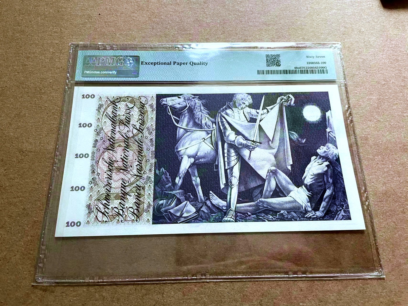 【Blue Auction】✨世界纸币精拍第433期【精】 瑞士 1973年100法郎 圣马丁割袍 大票幅 PMG67EPQ 高分 