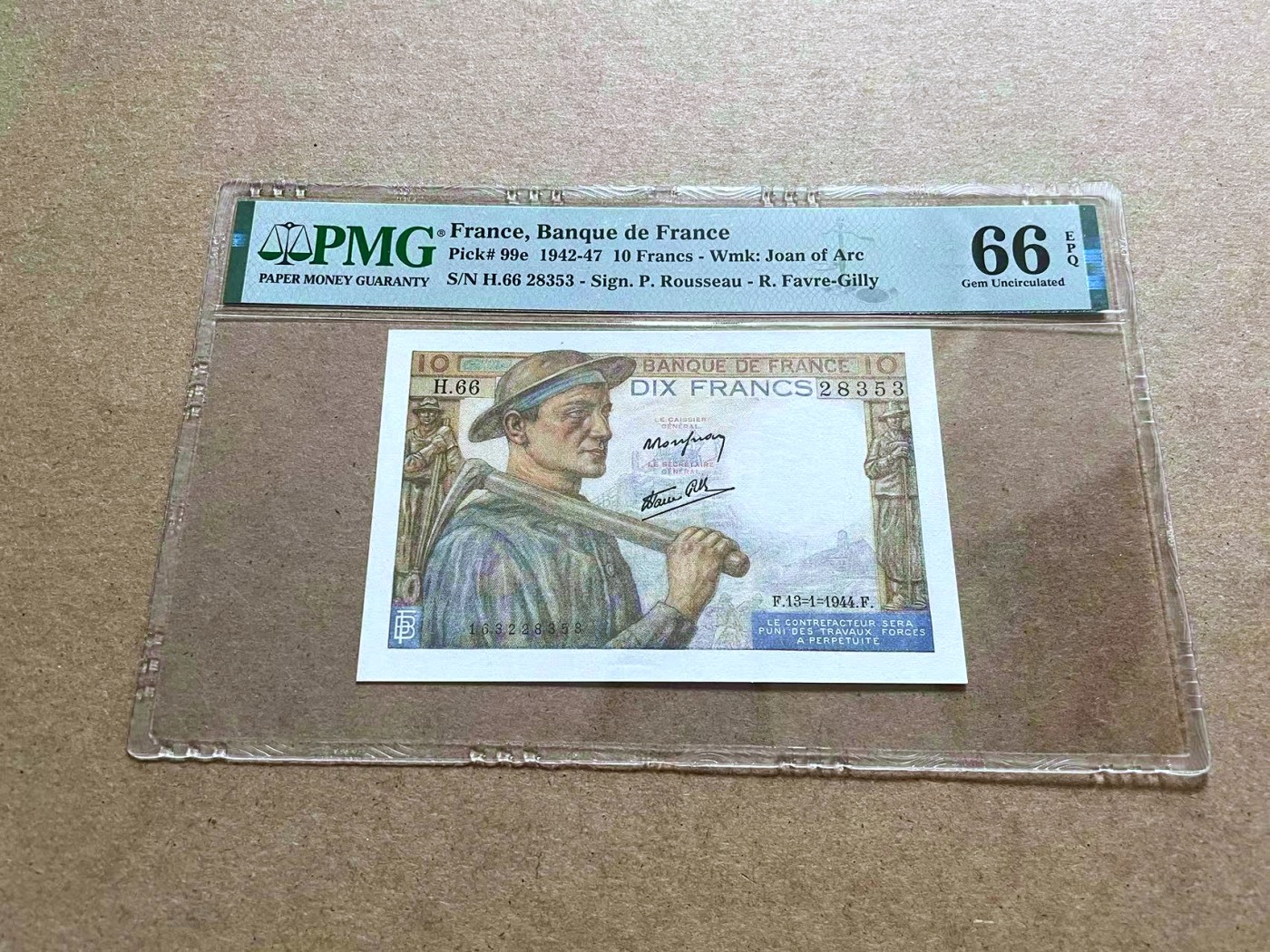 【Blue Auction】✨世界纸币精拍第433期【精】 【无47】法国 1944年10法郎 PMG66EPQ 