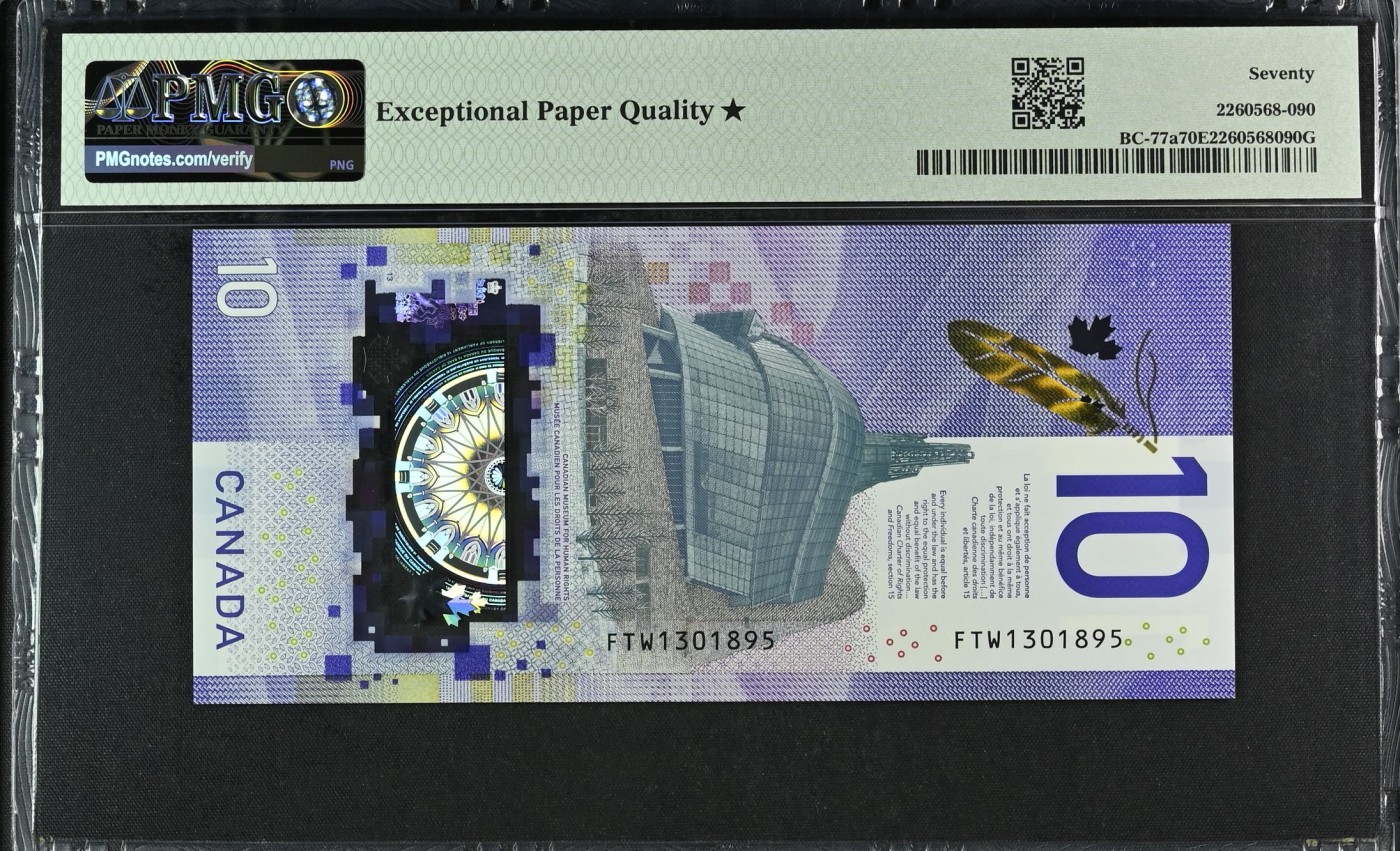 【Blue Auction】✨世界纸币精拍第433期【精】  【FTW首冠 冠军分 满分】加拿大 2018年10元 PMG70EPQ星星 