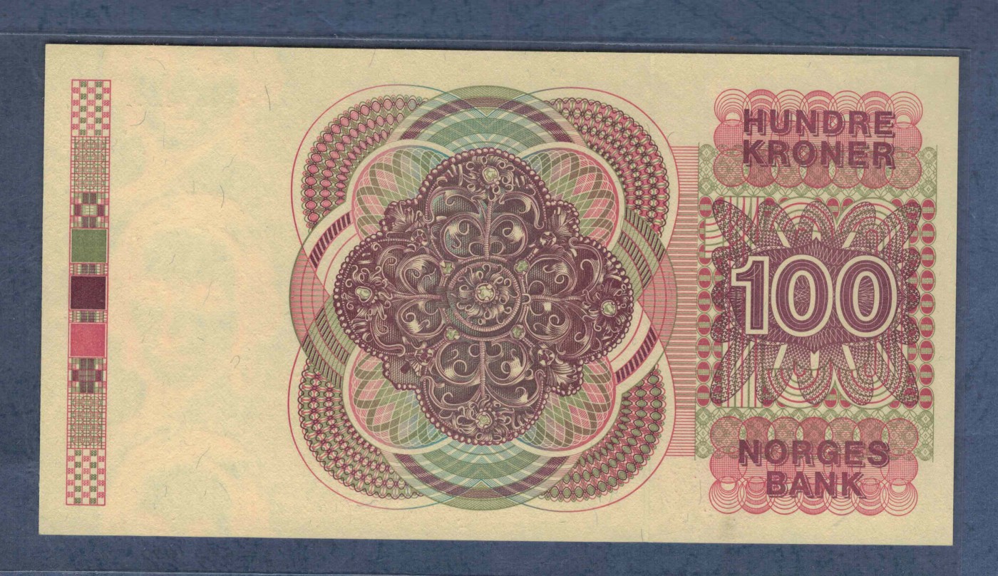 挪威1994年100克朗 222豹子头 55双尾 P-43e 欧洲纸币 实物图 UNC