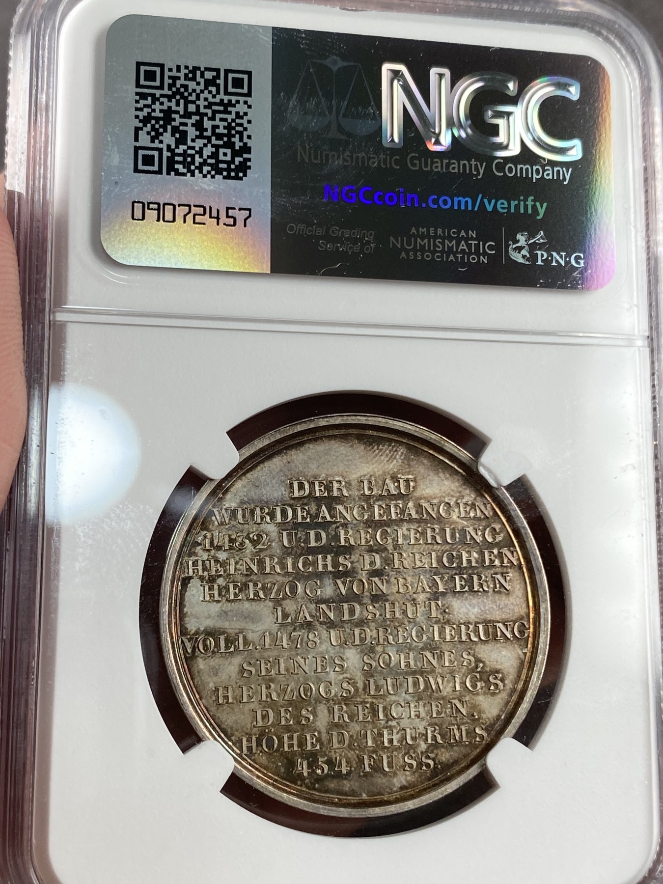 万国钱币拍卖第021期（龙年首拍） NGC MS63 1832年德国圣马丁大教堂银章 镜面五彩，顶级状态。