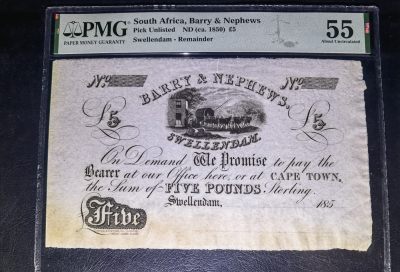 叁拾收藏第一期 - 南非1850年5镑 55分  少见品种