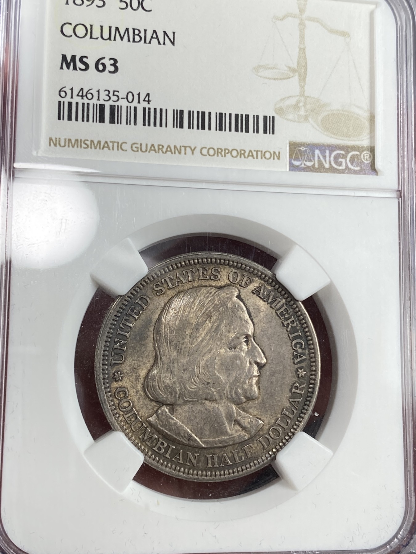 万国钱币拍卖第021期（龙年首拍） NGC MS63 1893年美国哥伦布发现新大陆400周年纪念50美分银币 五彩熟美