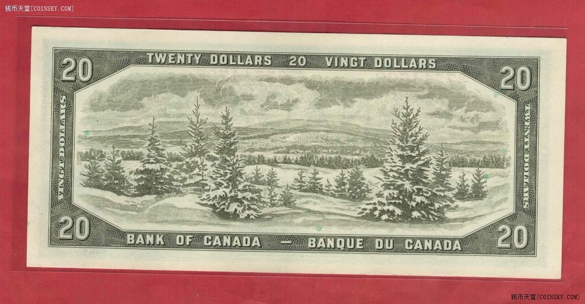 加拿大1954年版(1961年至1970年)20元 P-80b 美洲纸币 实物图 UNC