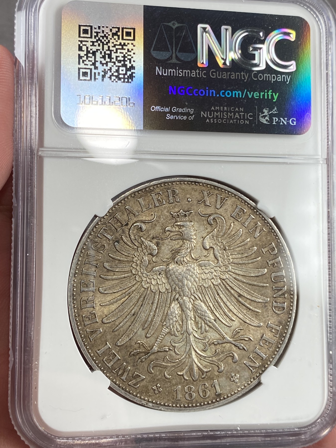 万国钱币拍卖第021期（龙年首拍） NGC MS61 1861年德国法兰克福少女2泰勒 极致的原味状态非常好