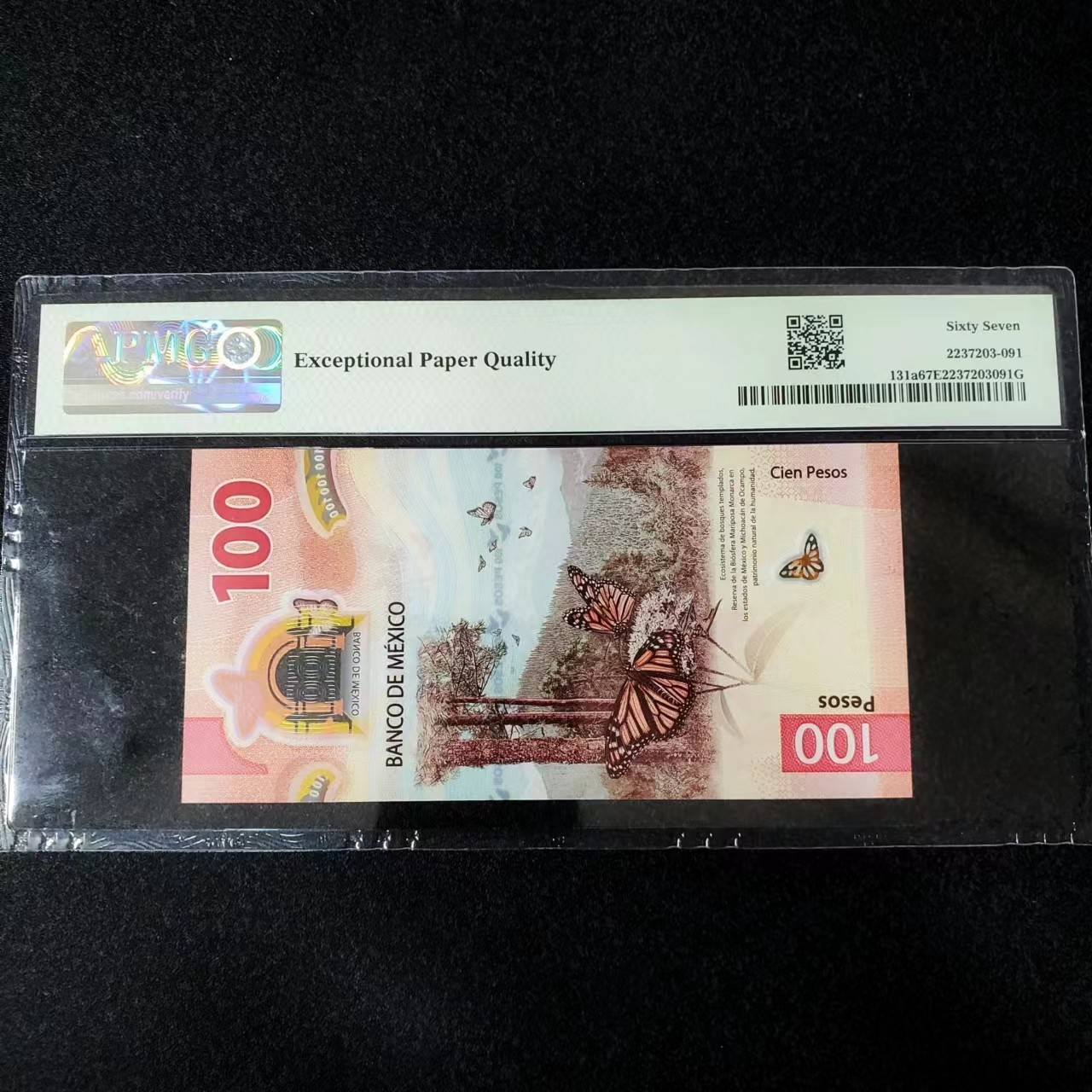 【Blue Auction】✨世界纸币精拍第433期【精】 【AA冠 获奖钞】墨西哥 2020年100比索 PMG67EPQ 高分 