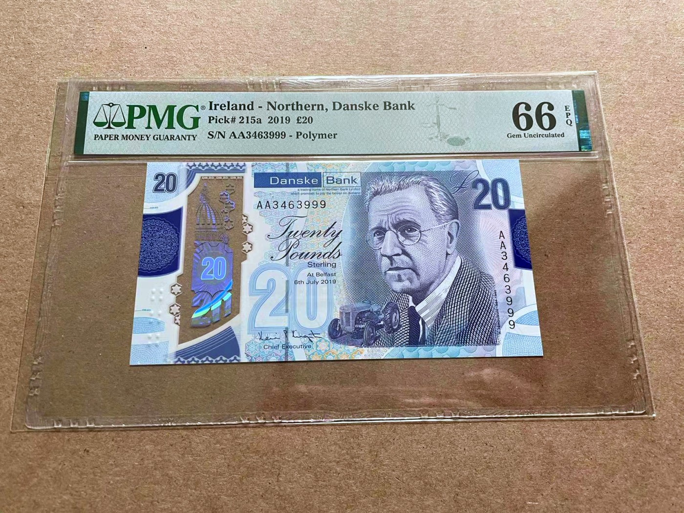 【Blue Auction】✨世界纸币精拍第433期【精】 【AA冠999豹子号】北爱尔兰 2019年20镑 PMG66EPQ 